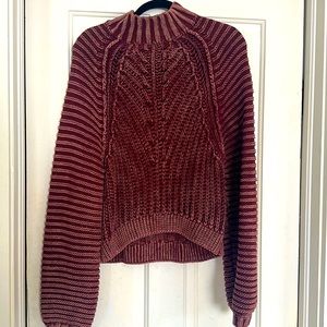 Free People Cable Knit Sweater in Burgundy - Small